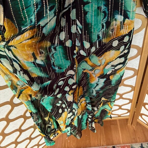 Karen Millen Size 10 NEW Green Metallic Iridescent Long Sleeve Column Midi Dress - Picture 8 of 16